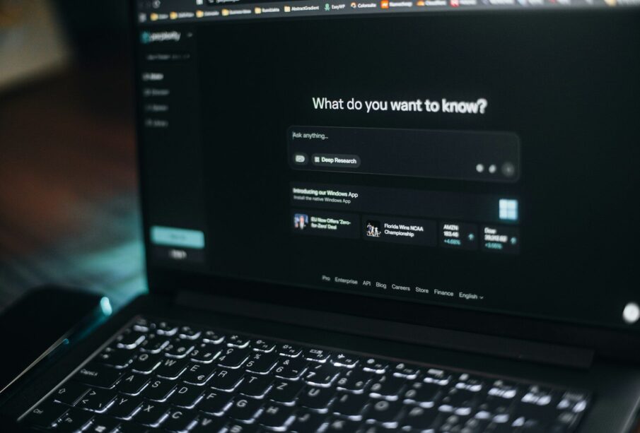 Laptop screen showing a search bar.